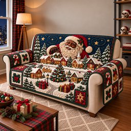 Santa Snowy Christmas Village Quilted Sofa Cover Couch Covers Xmas Housewarming Gift