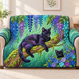 Wisteria Dream Cat Quilted Sofa Cover Christmas Couch Cover Cat Lovers Gifts