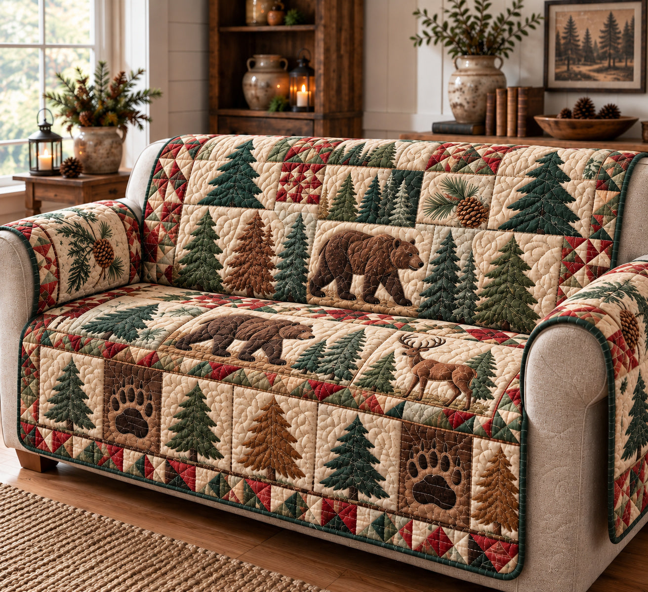 Rustic Forest Wilderness Quilted Sofa Cover Couch Covers Xmas Gift For Home Decor Lovers