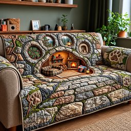 Woodland Paw Quilted Sofa Cover Christmas Furniture Cover Gift For Parents