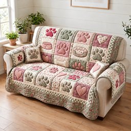 Pastel Paw Quilted Sofa Cover Quilted Sofa Cover For Holidays Christmas Gifts
