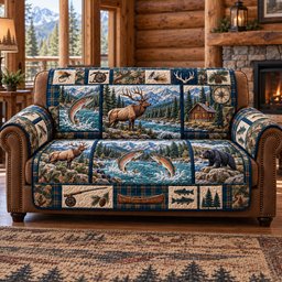 Rustic Forest Patchwork Quilted Sofa Cover Quilted Sofa Cover For Holidays Dad Gifts