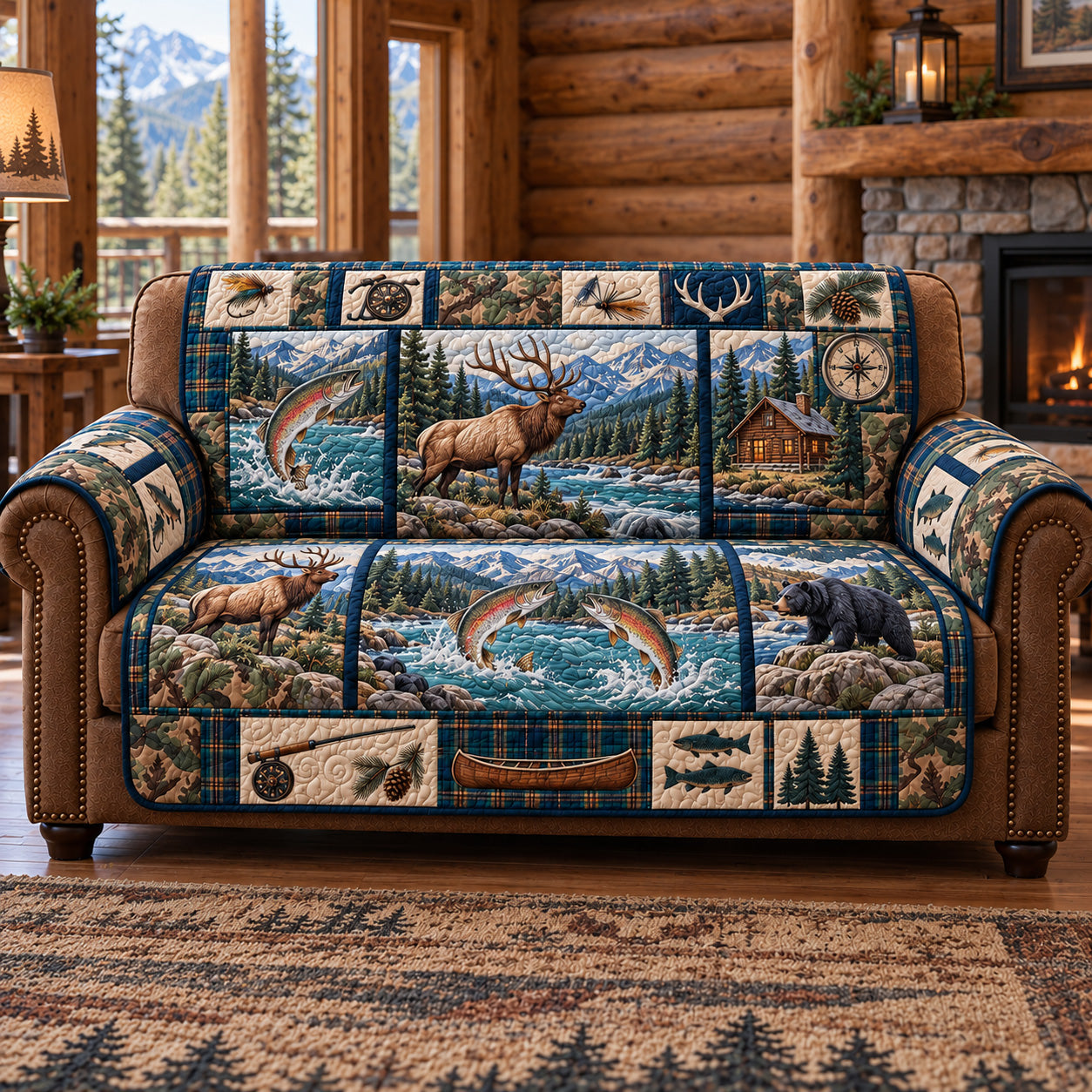 Rustic Forest Patchwork Quilted Sofa Cover Quilted Sofa Cover For Holidays Dad Gifts