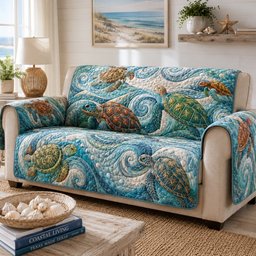 Deep Azure Navigators Quilted Sofa Cover Christmas Living Room Decor Gifts For Dad