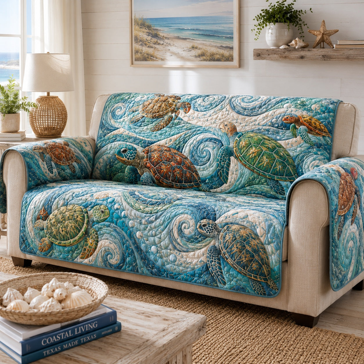 Deep Azure Navigators Quilted Sofa Cover Christmas Living Room Decor Gifts For Dad