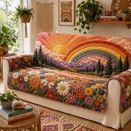 Chromatic Mountain Daybreak Quilted Sofa Cover Quilted Couch Cover Holiday Gifts
