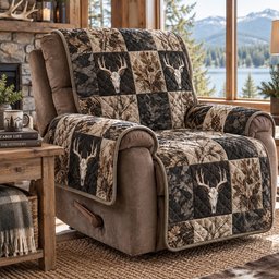Charcoal Deer Forest Quilted Sofa Cover Xmas Couch Cover For Festive Home Decoration