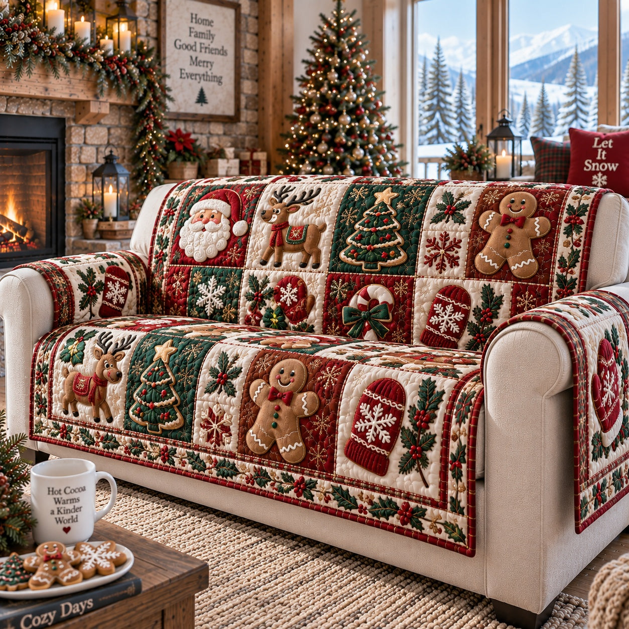 Claus Woodland Medley Quilted Sofa Cover Holiday Quilted Sofa Cover Christmas Gifts