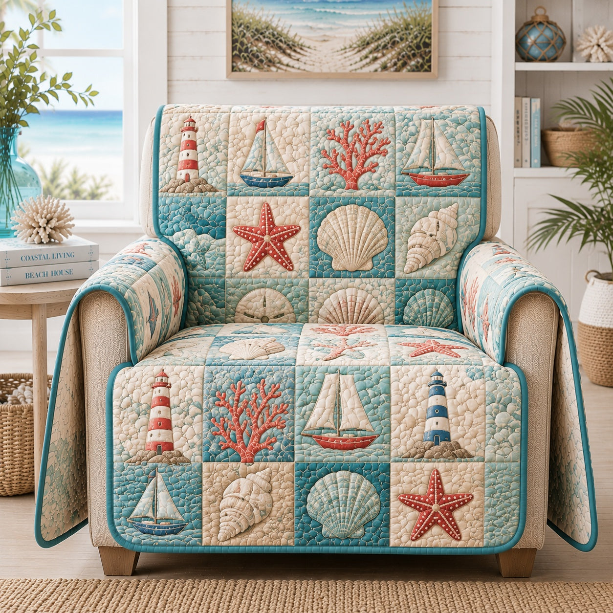 Coastal Beacon Sail Quilted Sofa Cover Couch Covers Xmas Gift For Homeowners