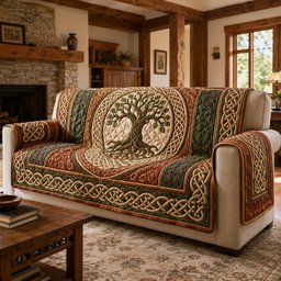 Celtic Hearth Timber Quilted Sofa Cover Holiday Quilted Sofa Cover Gift For Homeowners