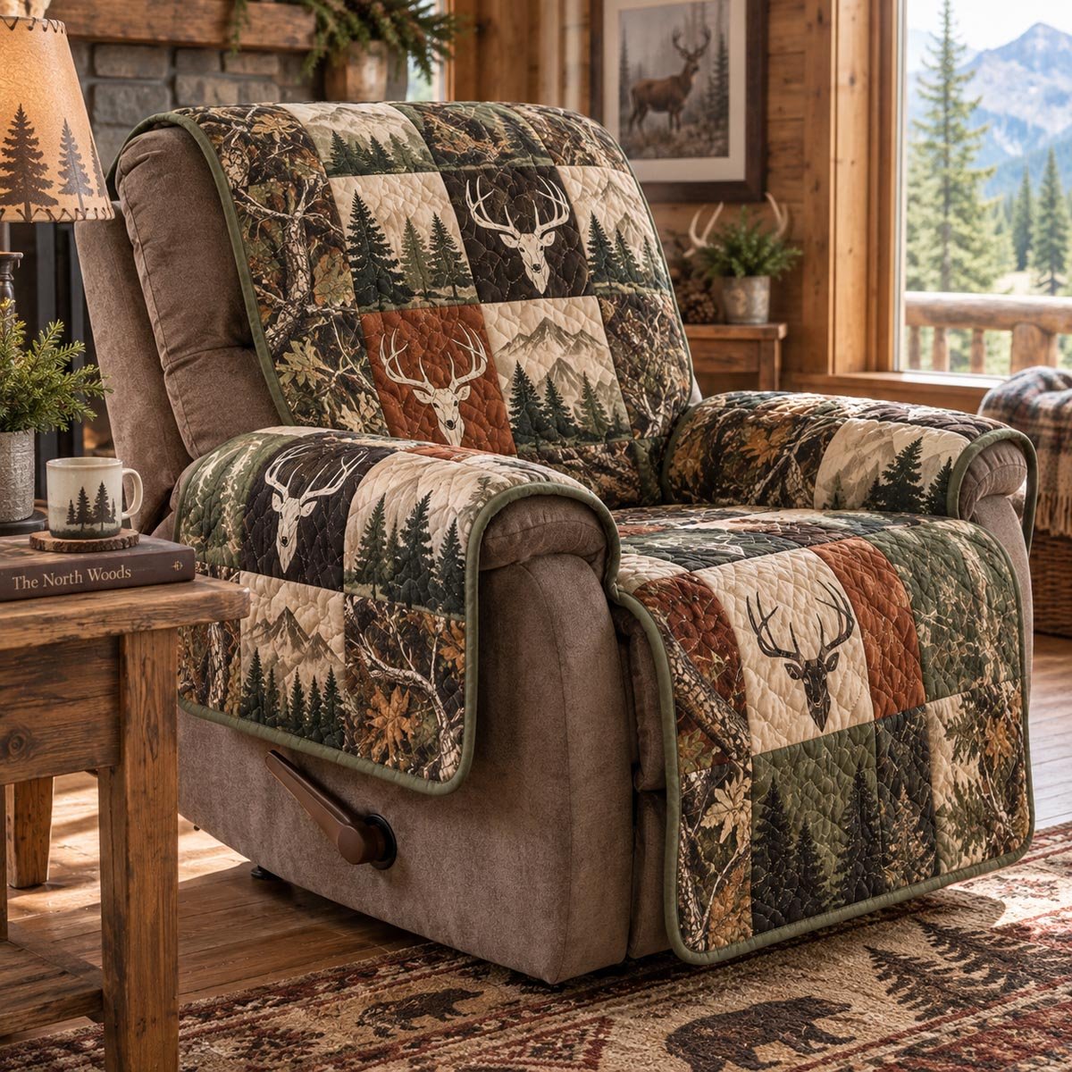 Autumn Stag Cabin Quilted Sofa Cover Festive Couch Cover Best Christmas Gift Ideas_