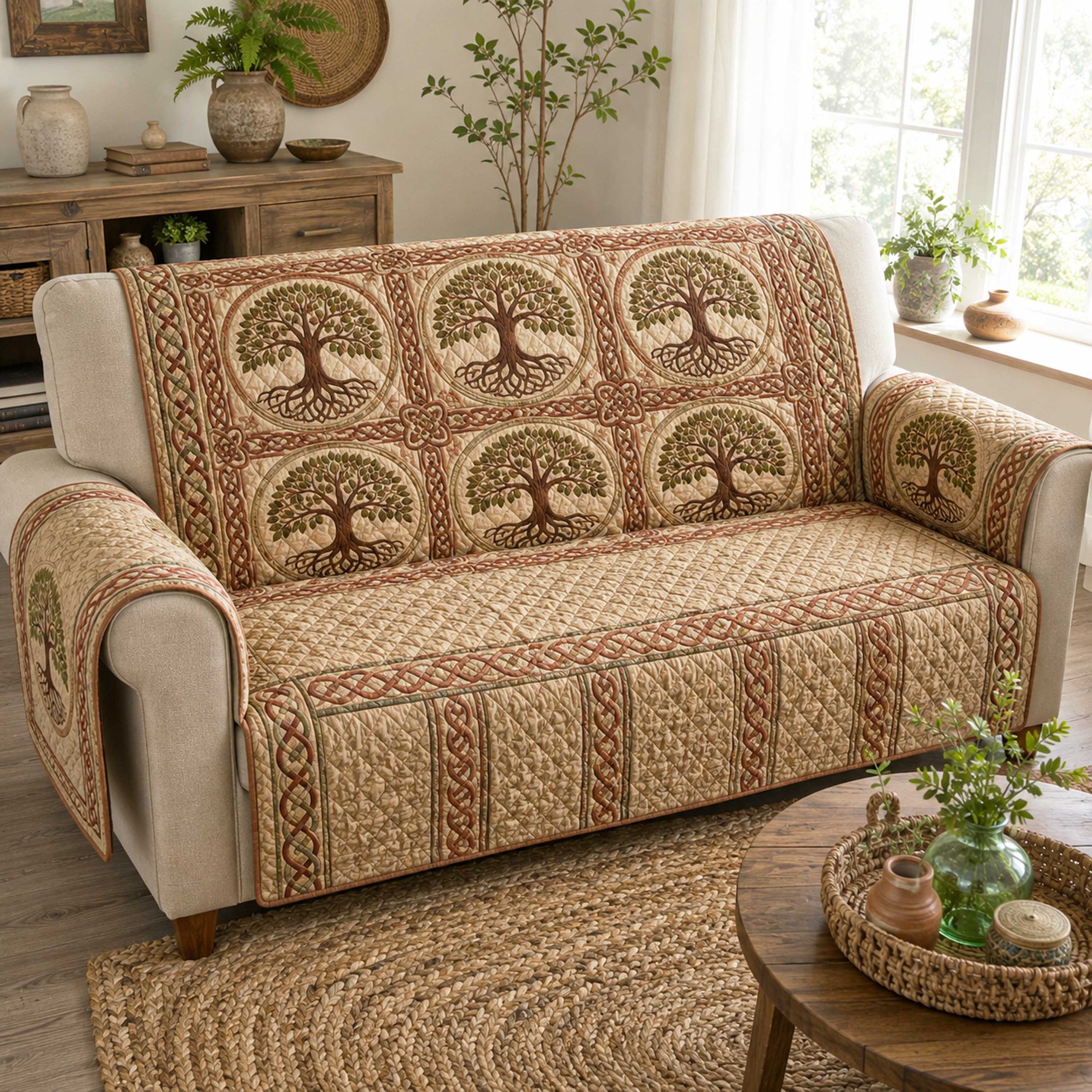 Celtic Spirit Quilted Sofa Cover Quilted Couch Cover Gift For Home Decor Lovers