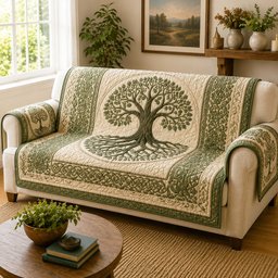 Celtic Branches Quilted Sofa Cover Christmas Quilted Couch Cover For Holiday Decoration