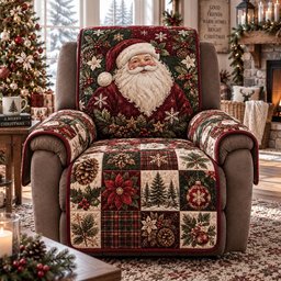 Classic Santa Plaid Quilted Sofa Cover Xmas Quilted Sofa Cover Dad Gifts