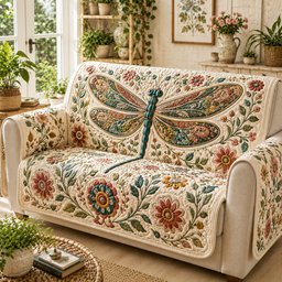Crimson Jewel Flight Quilted Sofa Cover Christmas Home Decor Xmas Gift For Homeowners