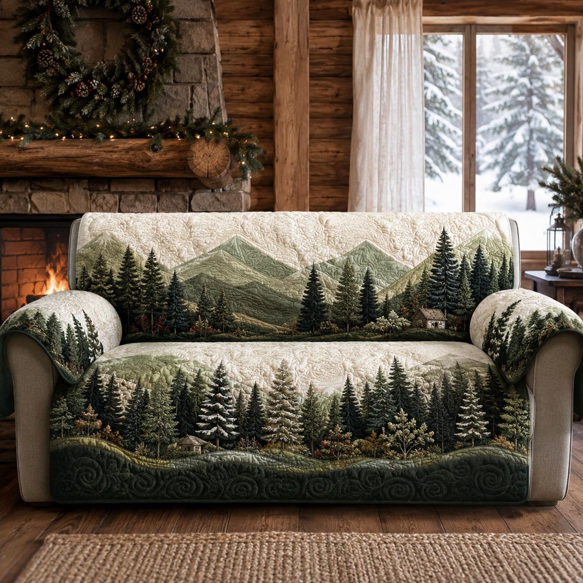 Evergreen Mountain Quilted Sofa Cover Quilted Sofa Cover Gift For Housewarming
