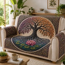 Sacred Lotus Grove Quilted Sofa Cover Quilted Couch Protector Christmas Gifts