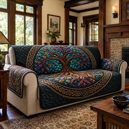 Mystic Obsidian Canopy Quilted Sofa Cover Holiday Couch Cover For Winter Home Decor