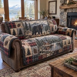 Mountain Wildlife Retreat Quilted Sofa Cover Couch Cover Gift For Home Decor Lovers