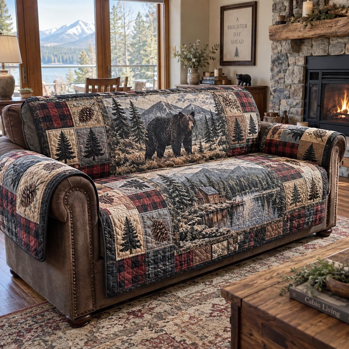 Mountain Wildlife Retreat Quilted Sofa Cover Couch Cover Gift For Home Decor Lovers