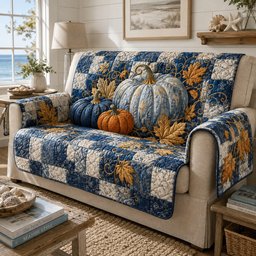 Blue Pumpkins Quilted Sofa Cover Quilted Couch Protector Christmas Gifts For Men