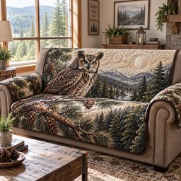 Great Horned Owl Lodge Quilted Sofa Cover Holiday Home Decor Christmas Gifts