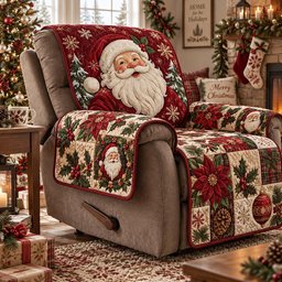 Santa Poinsettia Glow Quilted Sofa Cover Quilted Sofa Protector Holiday Gifts