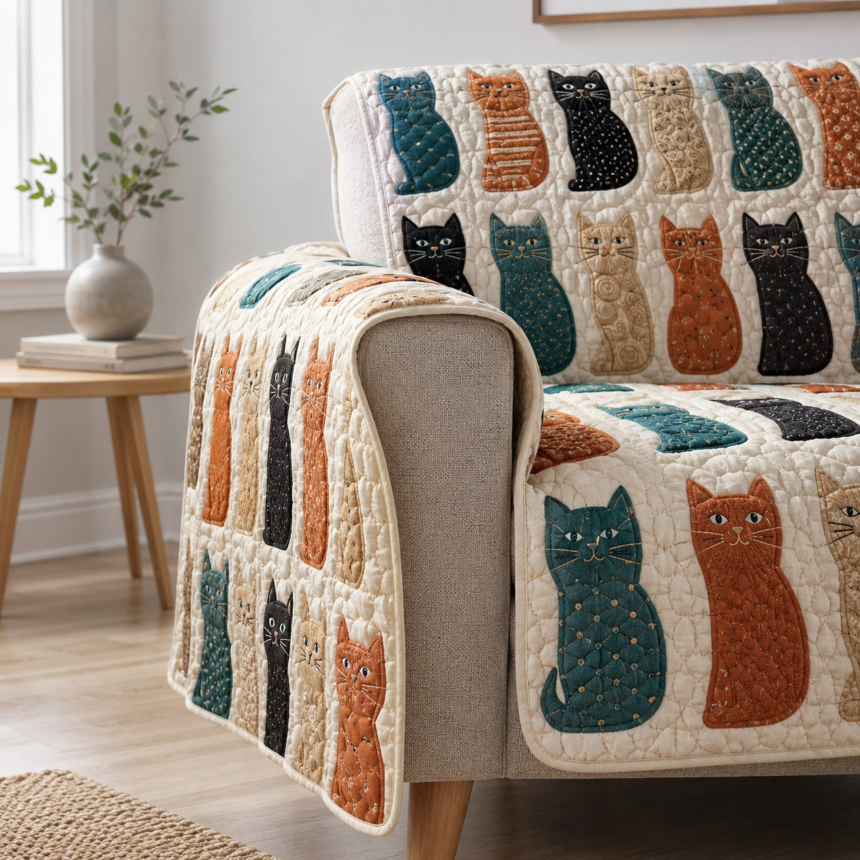 Orderly Purr Parade Quilted Sofa Cover Quilted Couch Protector Holiday Gifts