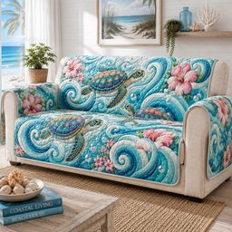 Pastel Flora Swimmers Quilted Sofa Cover Xmas Couch Cover Gift For Grandparents