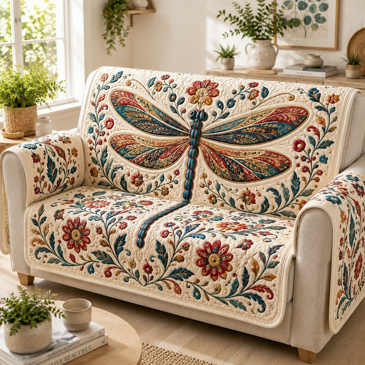 Ruby Sapphire Skimmer Quilted Sofa Cover Quilted Sofa Protector For Christmas Season