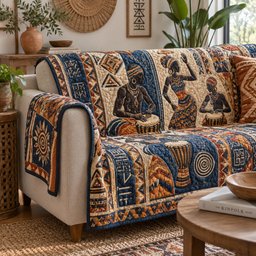 Indigo Tribal Beats Quilted Sofa Cover Quilted Couch Cover Gift For Home Decor Lovers