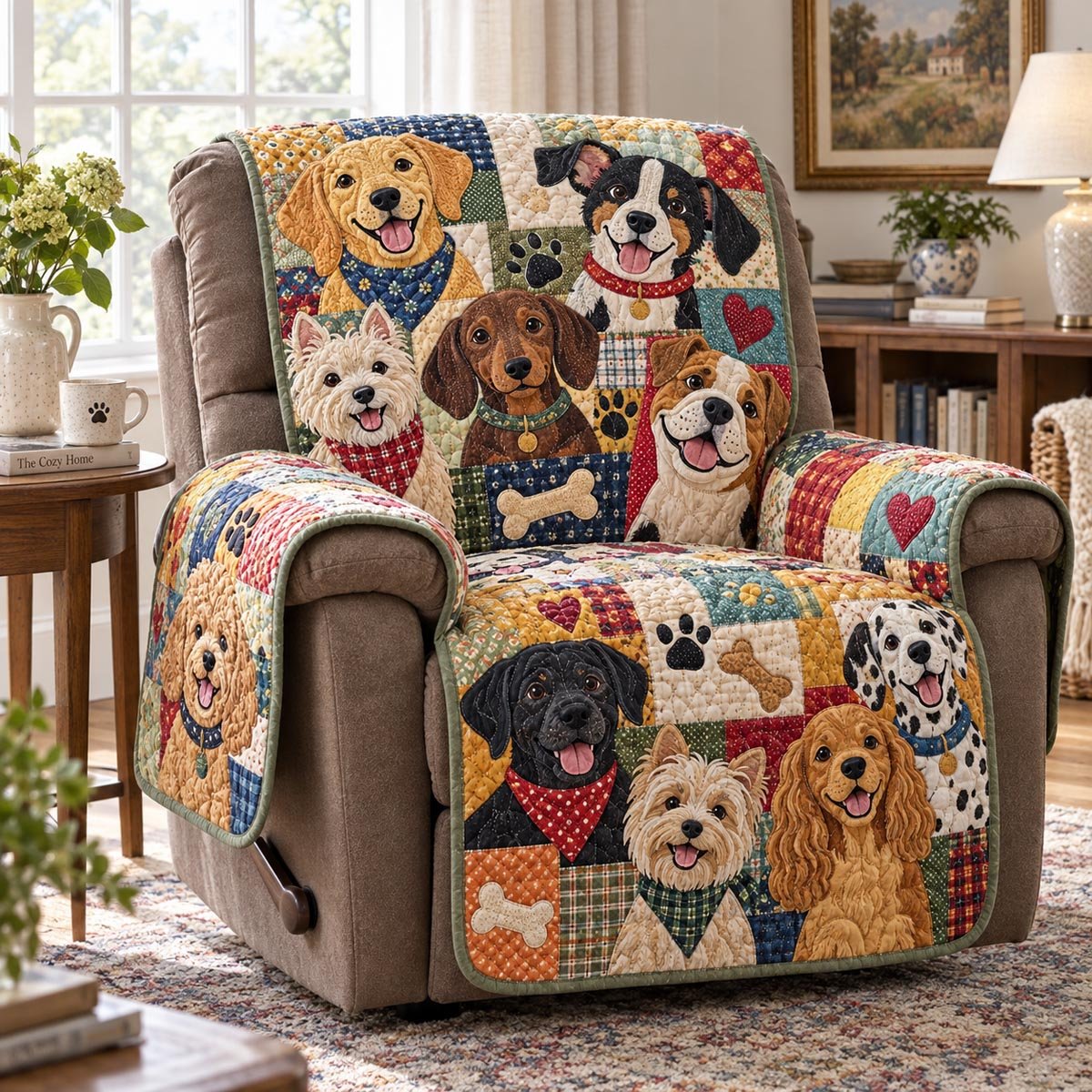 Happy Dog Portraits Quilted Sofa Cover Cozy Christmas Home Decor Pet Lover Gifts