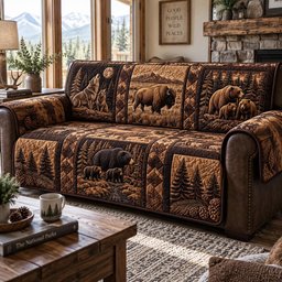 Rustic Wildlife Quilted Sofa Cover Quilted Couch Slipcover Holiday Homeowners Gift