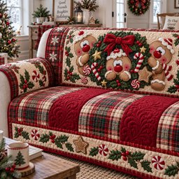 Merry Gingerbread Moments Quilted Sofa Cover Christmas Quilted Couch Cover Sister Gift