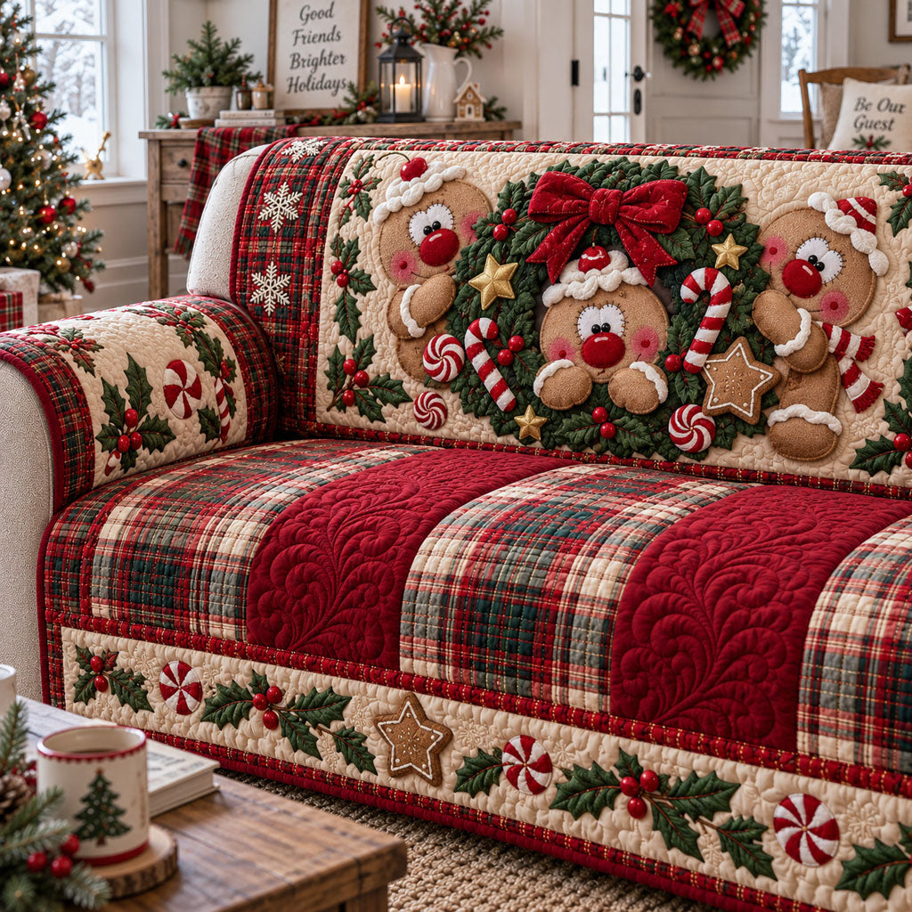Merry Gingerbread Moments Quilted Sofa Cover Christmas Quilted Couch Cover Sister Gift
