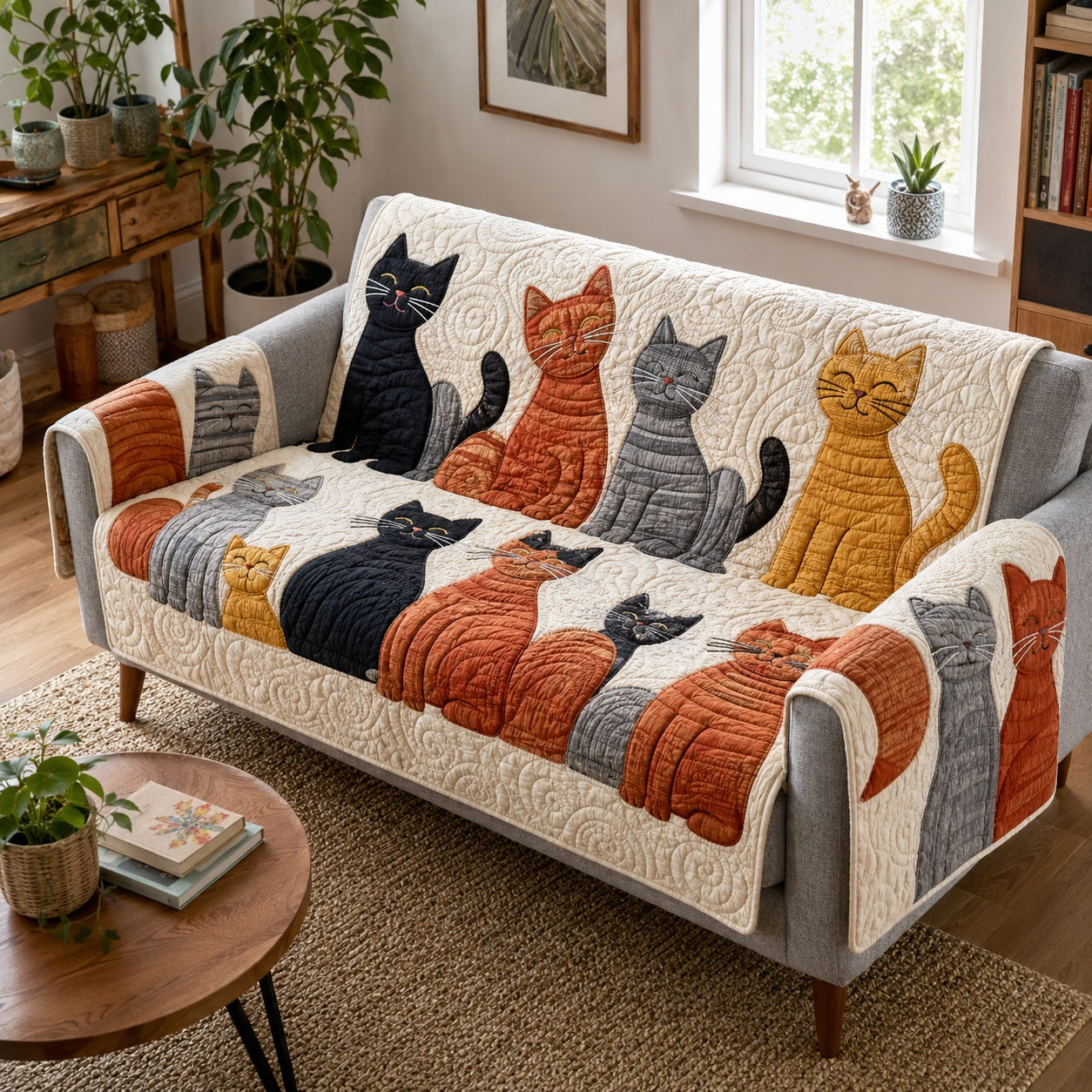 Stately Feline Chorus Quilted Sofa Cover Christmas Sofa Cover Gift For Cat Lovers