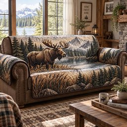 Moose Mountain Creek Quilted Sofa Cover Winter Quilted Sofa Cover Holiday Gifts