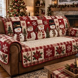 Snowman Winter Wonderland Quilted Sofa Cover Holiday Sofa Protector Christmas Gifts