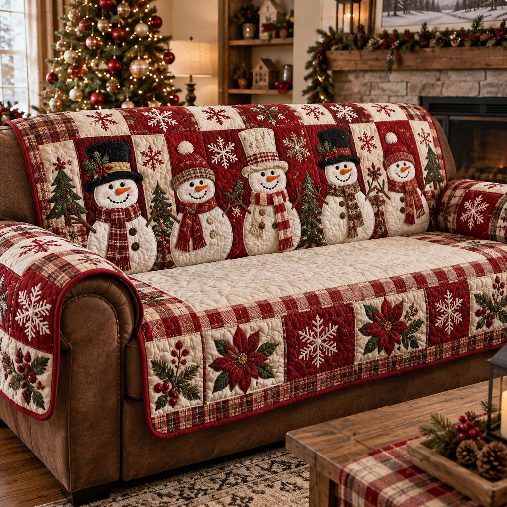 Snowman Winter Wonderland Quilted Sofa Cover Holiday Sofa Protector Christmas Gifts