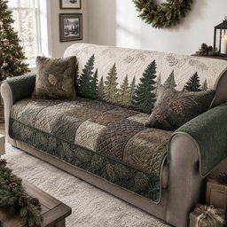 Mountain Forest Quilted Sofa Cover Xmas Quilted Sofa Cover For Cozy Living Rooms