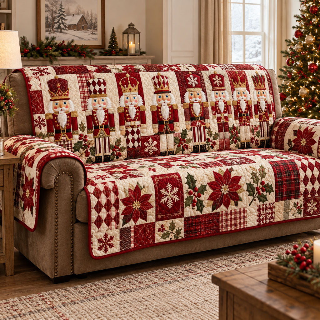 Merry Nutcracker Magic Quilted Sofa Cover Christmas Couch Cover Gift For Parents