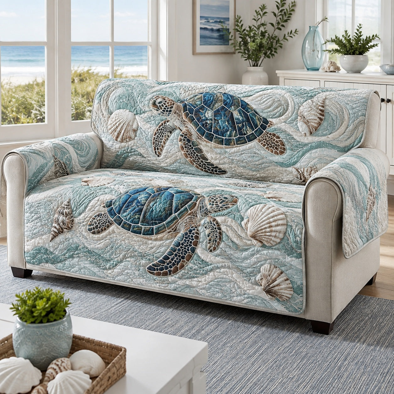 Frosted Foam Explorers Quilted Sofa Cover Xmas Quilted Couch Cover Turtle Lover Gifts