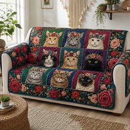Floral Whisker Royalty Quilted Sofa Cover Quilted Couch Slipcover Gift For New Home
