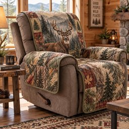 Rustic Deer Cabin Quilted Sofa Cover Christmas Quilted Sofa Cover For Family Homes