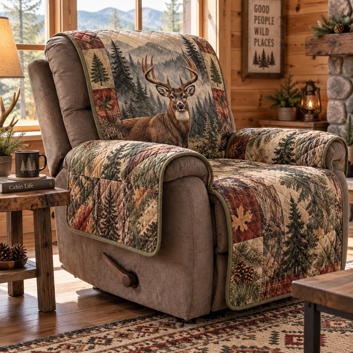 Rustic Deer Cabin Quilted Sofa Cover Christmas Quilted Sofa Cover For Family Homes