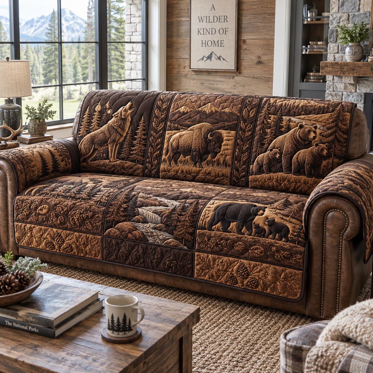 Spirits Of The Wild Quilted Sofa Cover Cozy Christmas Home Decor Husband Gifts