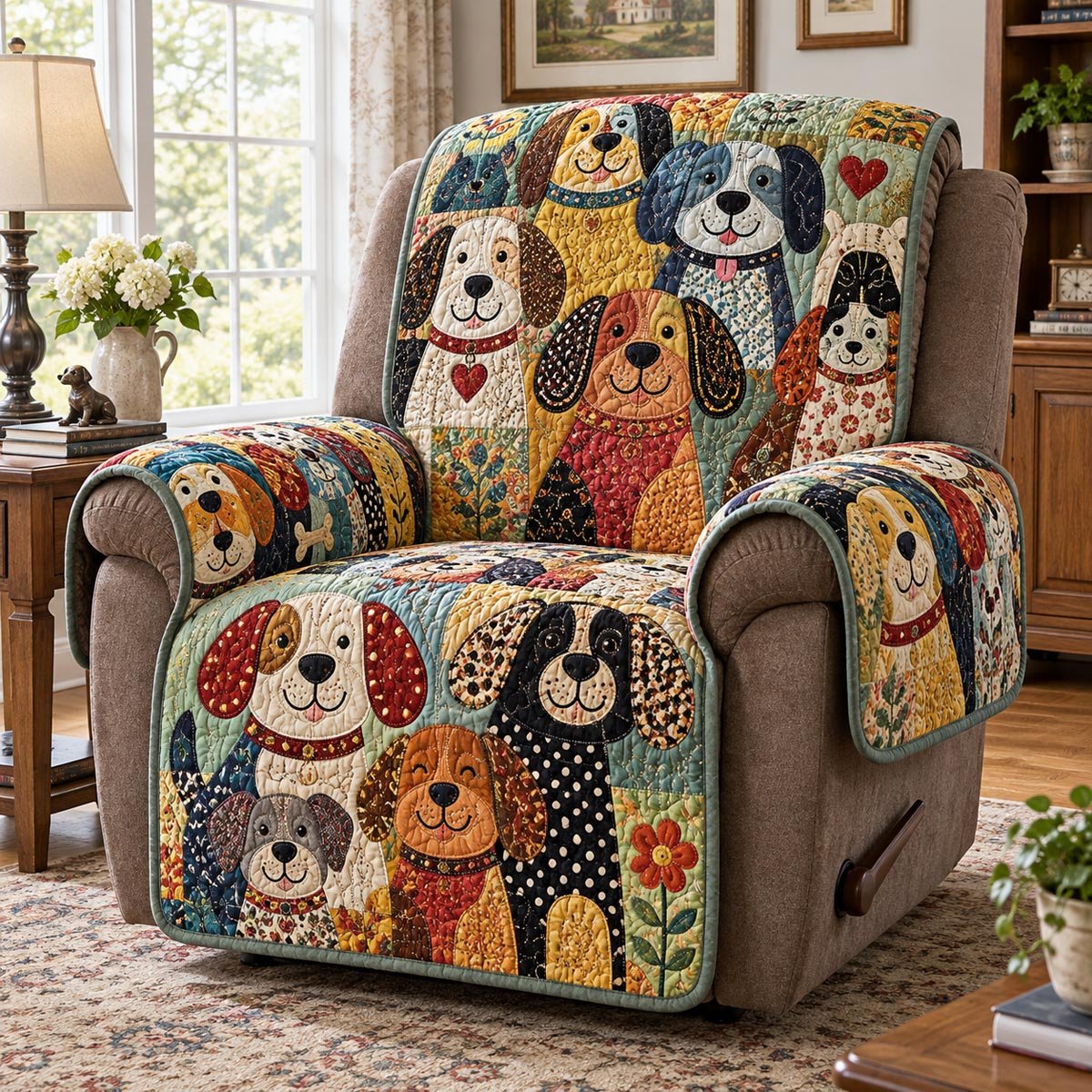 Playful Pup Friends Quilted Sofa Cover Holiday Quilted Sofa Cover Gift For Xmas