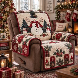 Snowman Evergreen Cheer Quilted Sofa Cover Holiday Couch Cover Gift For Grandma