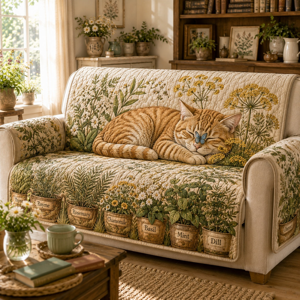Herbal Butterfly Purr Quilted Sofa Cover Christmas Sofa Protector Gift For Brother