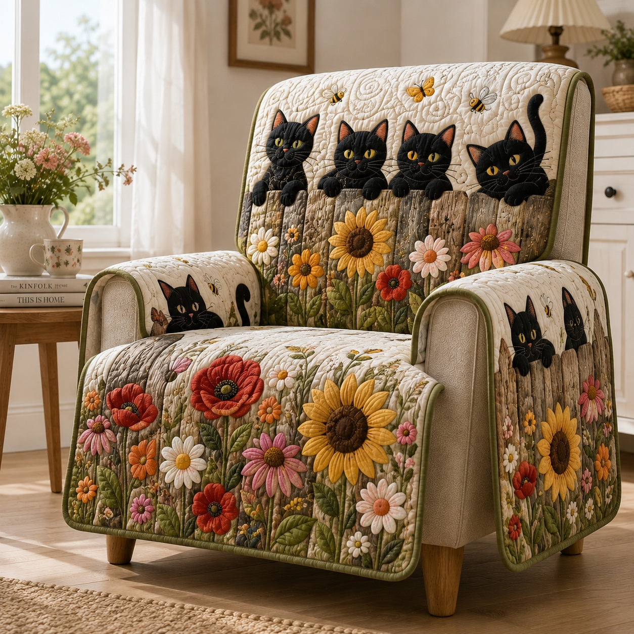 Midnight Paws Bloom Quilted Sofa Cover Festive Couch Cover Gift For Pet Owners
